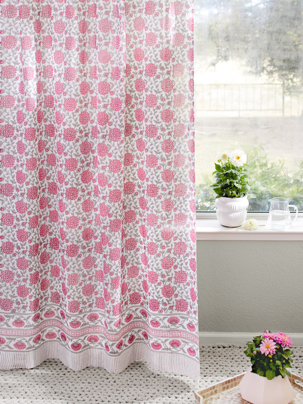 Dahlia Daydreams ~ Pink Floral Romantic Sheer Curtain Panels